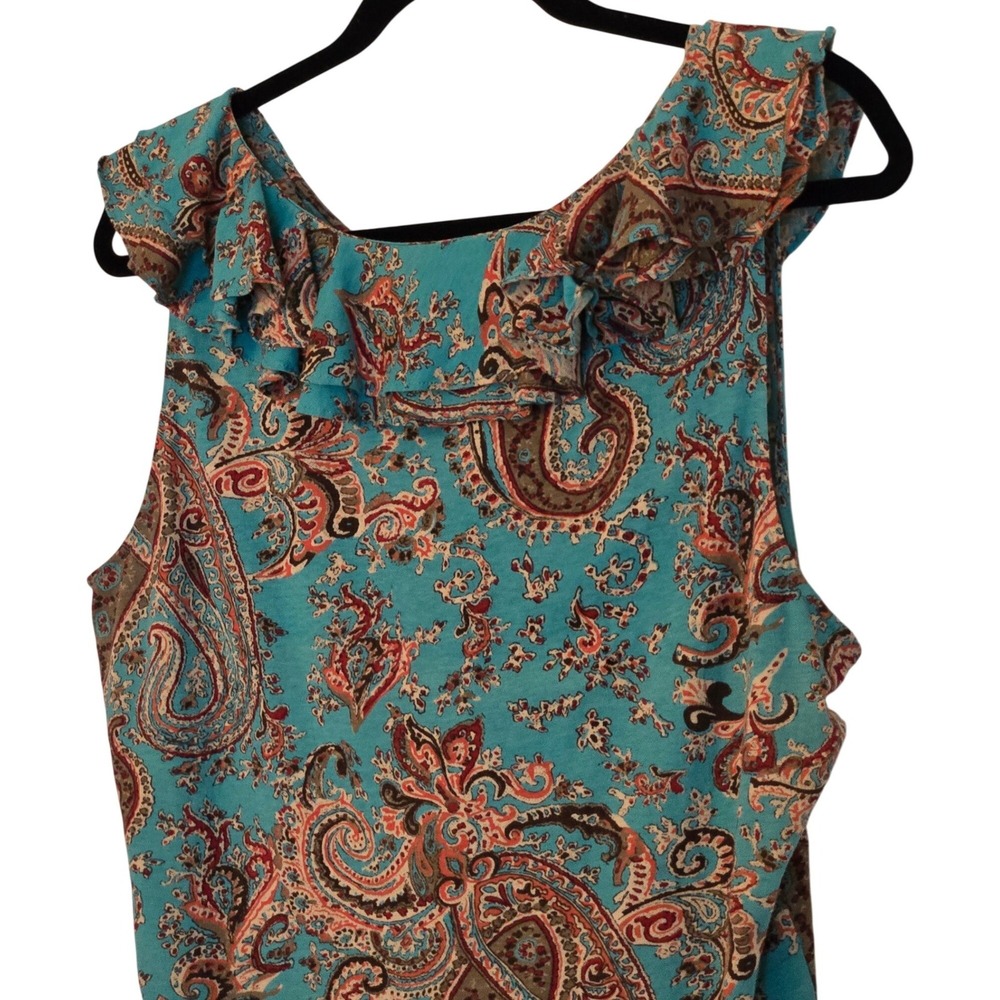 Lauren Ralph Lauren Paisley Ruffle Sleeveless Blouse XL Boho Cotton - Picture 5 of 9